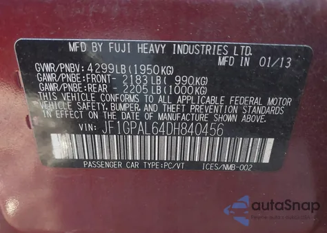 2013 Subaru Impreza 2.0I Sport Premium z USA, uszkodzony, nr VIN JF1GPAL64DH840456